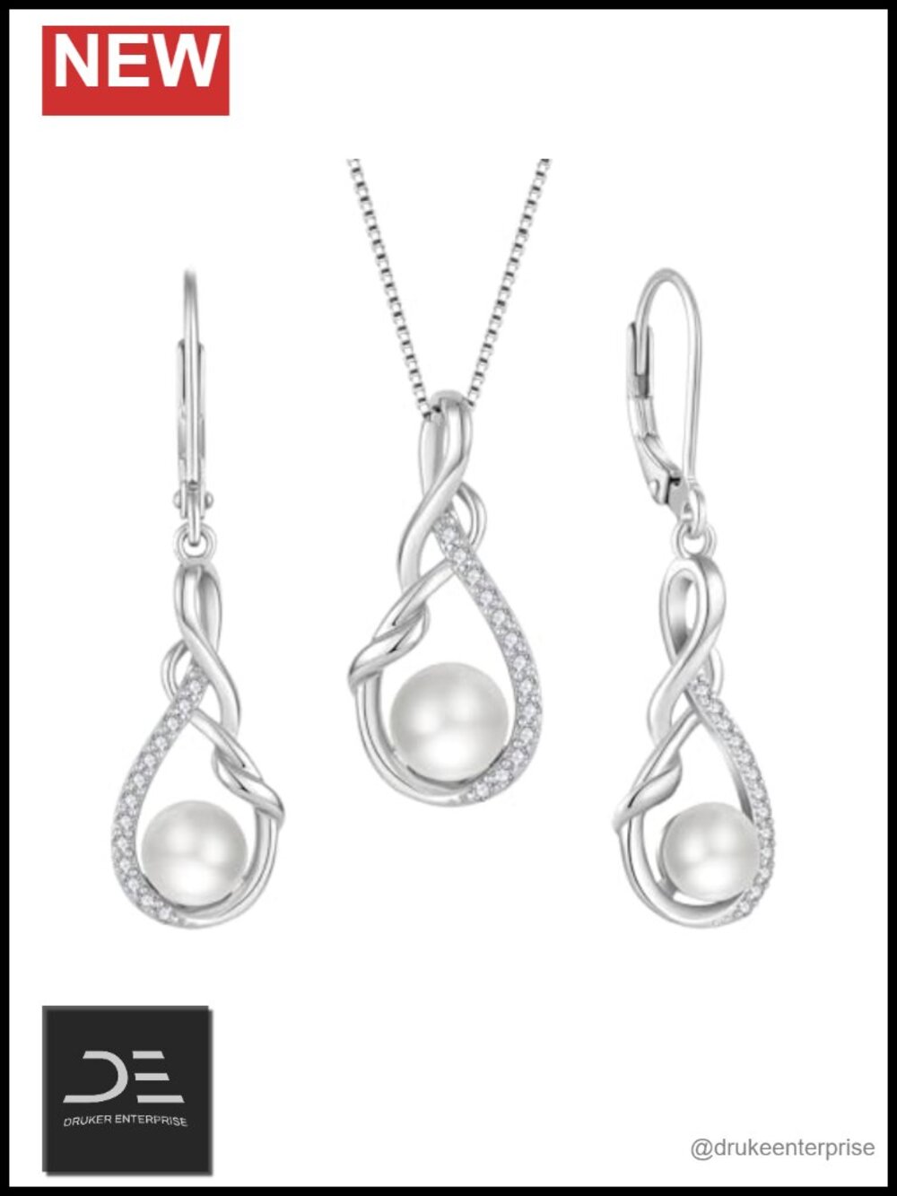 Freshwater Pearl Necklace Earrings Set Sterling Silver